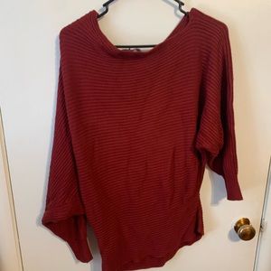 Haute Fox Women's Rust Red Dolman Off The Shoulder Ribbed Knit Sweater